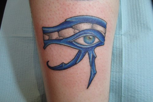 Blue Ink Horus Eye Tattoo On Arm